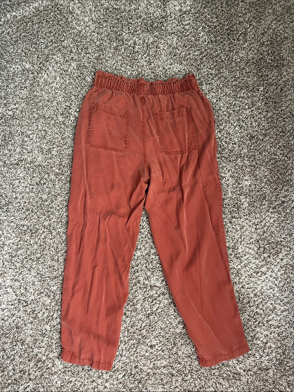 LOFT Womens Elastic-Waist Trousers in Rust Orange